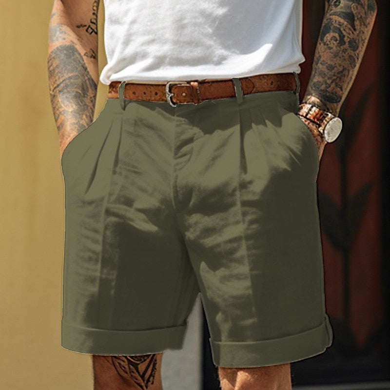 Herren Leinen Shorts | Baumwolle | Sommer | Leinen Shorts | Herren Shorts-Grün-S-Chaps Herrenmode