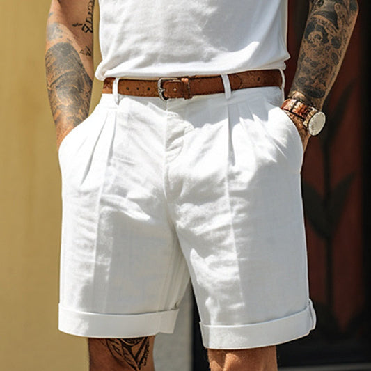 Herren Leinen Shorts | Baumwolle | Sommer | Leinen Shorts | Herren Shorts-Weiß-S-Chaps Herrenmode