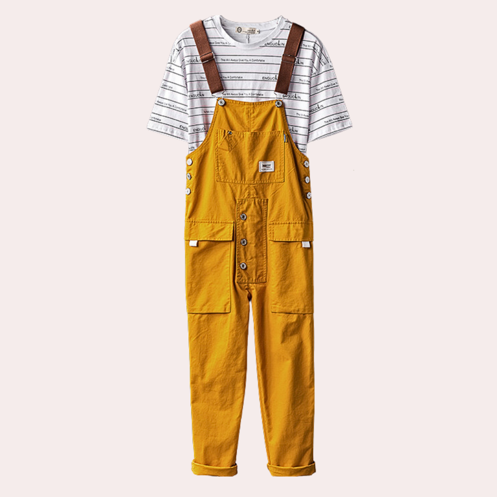 Herren-Overalls | Cargohosen | Taschen | Latzhosen | Herrenbekleidung-Gelb-M-Chaps Herrenmode