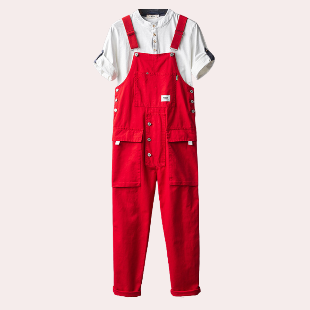 Herren-Overalls | Cargohosen | Taschen | Latzhosen | Herrenbekleidung-Rot-M-Chaps Herrenmode