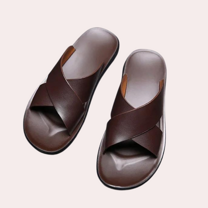 Herren-Pantoletten – Slipper – Leder – Sommerschuhe – Herrensandalen-Braun-39-Chaps Herrenmode