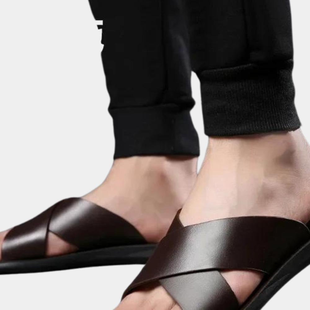 Herren-Pantoletten – Slipper – Leder – Sommerschuhe – Herrensandalen-Chaps Herrenmode