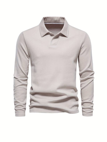 Herren-Poloshirt | Mit Kragen | Einfarbig | Langarmshirts | Langarm-T-Shirts-Beige-S-Chaps Herrenmode