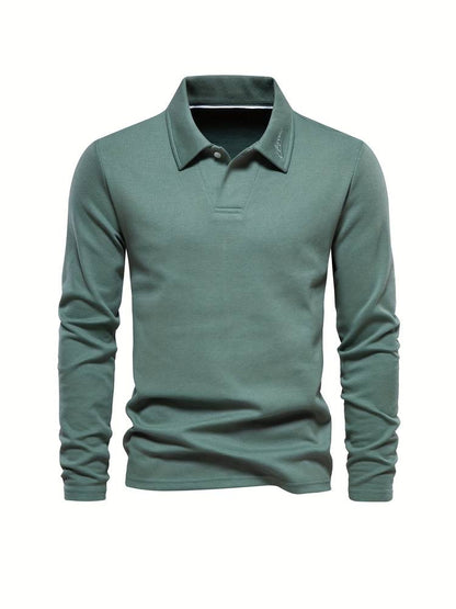 Herren-Poloshirt | Mit Kragen | Einfarbig | Langarmshirts | Langarm-T-Shirts-Grün-S-Chaps Herrenmode