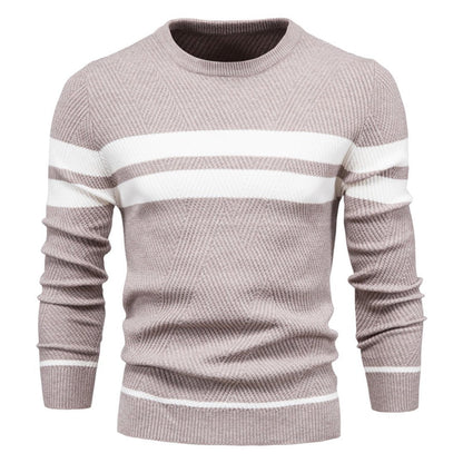 Herren Pullover | Gestreift | Rundhalsausschnitt | Strickpullover | Herrenbekleidung-Beige-S-Chaps Herrenmode