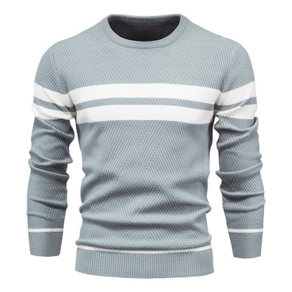 Herren Pullover | Gestreift | Rundhalsausschnitt | Strickpullover | Herrenbekleidung-Blau-S-Chaps Herrenmode