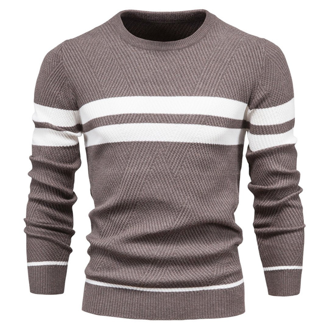 Herren Pullover | Gestreift | Rundhalsausschnitt | Strickpullover | Herrenbekleidung-Braun-S-Chaps Herrenmode