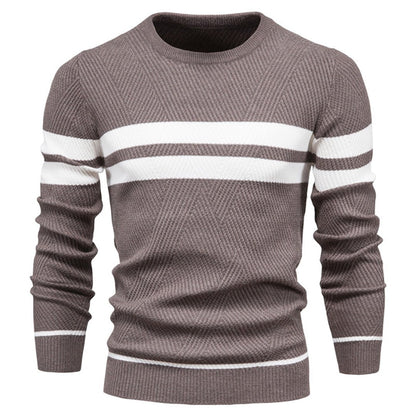 Herren Pullover | Gestreift | Rundhalsausschnitt | Strickpullover | Herrenbekleidung-Braun-S-Chaps Herrenmode
