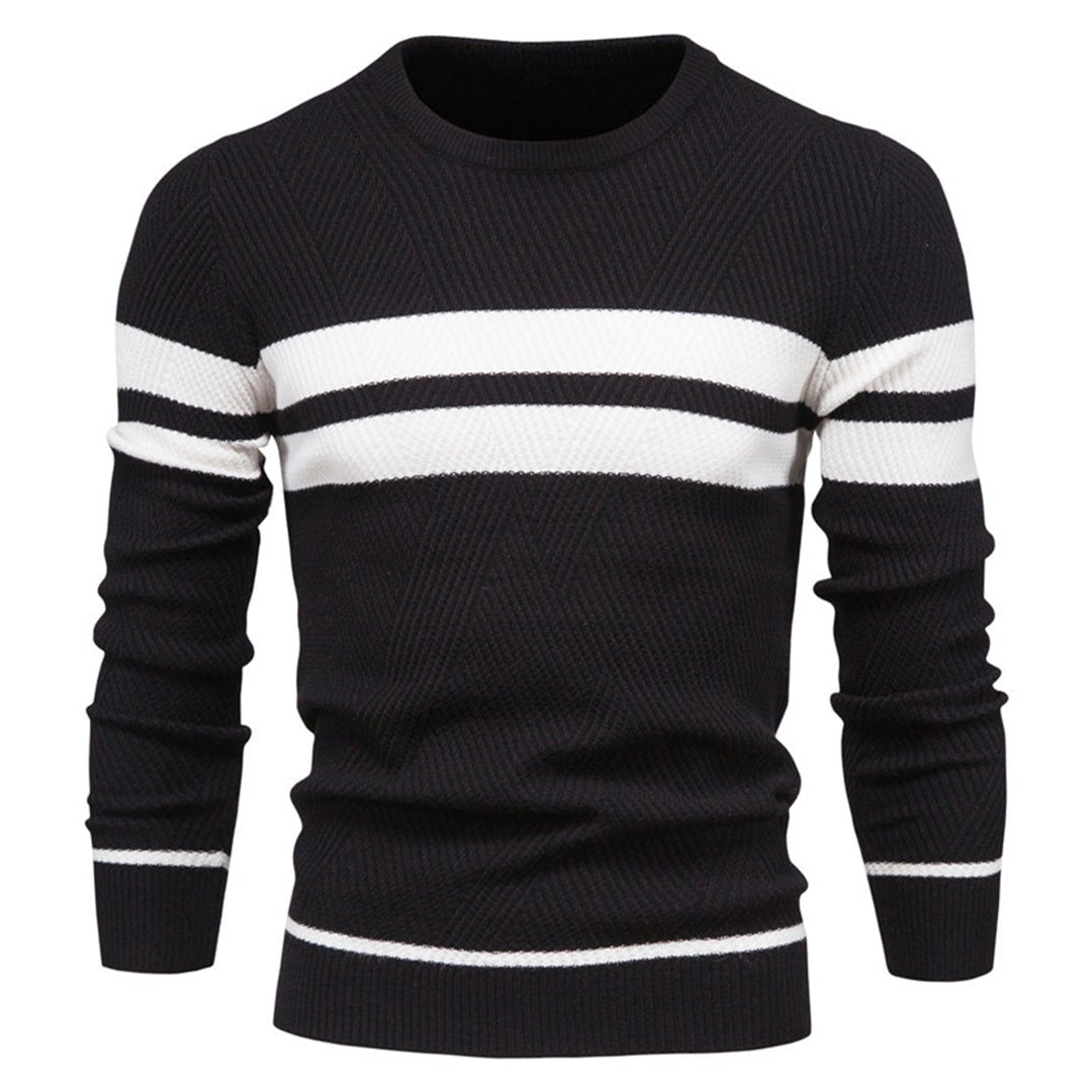Herren Pullover | Gestreift | Rundhalsausschnitt | Strickpullover | Herrenbekleidung-Schwarz-S-Chaps Herrenmode