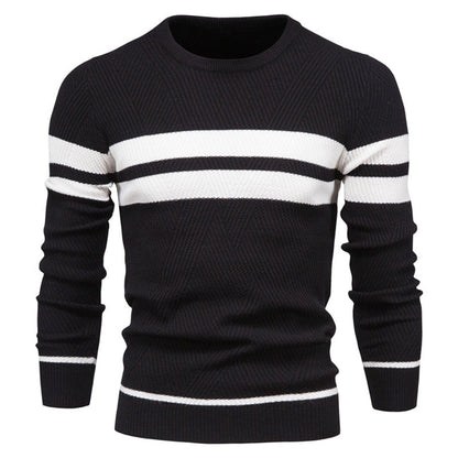 Herren Pullover | Gestreift | Rundhalsausschnitt | Strickpullover | Herrenbekleidung-Schwarz-S-Chaps Herrenmode