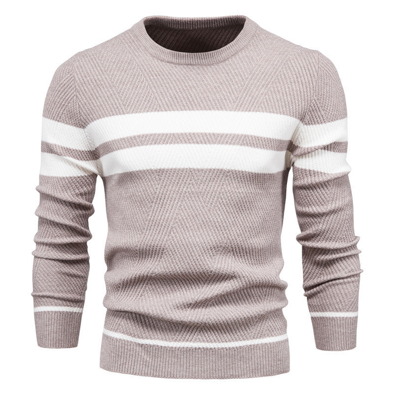 Herren Pullover - Rundhalsausschnitt - Gestreift - Strickpullover - Herrenbekleidung-Beige-S-Chaps Herrenmode