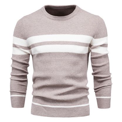 Herren Pullover - Rundhalsausschnitt - Gestreift - Strickpullover - Herrenbekleidung-Beige-S-Chaps Herrenmode