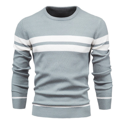 Herren Pullover - Rundhalsausschnitt - Gestreift - Strickpullover - Herrenbekleidung-Blau-S-Chaps Herrenmode