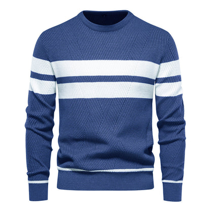 Herren Pullover - Rundhalsausschnitt - Gestreift - Strickpullover - Herrenbekleidung-Dunkelblau-S-Chaps Herrenmode