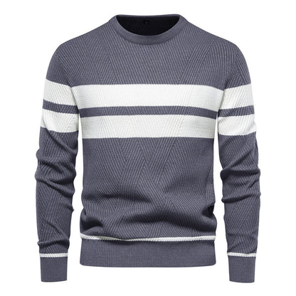 Herren Pullover - Rundhalsausschnitt - Gestreift - Strickpullover - Herrenbekleidung-Grau-S-Chaps Herrenmode