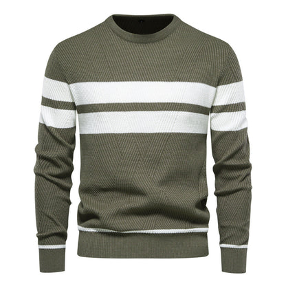 Herren Pullover - Rundhalsausschnitt - Gestreift - Strickpullover - Herrenbekleidung-Grün-S-Chaps Herrenmode