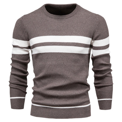 Herren Pullover - Rundhalsausschnitt - Gestreift - Strickpullover - Herrenbekleidung-Kaffee-S-Chaps Herrenmode