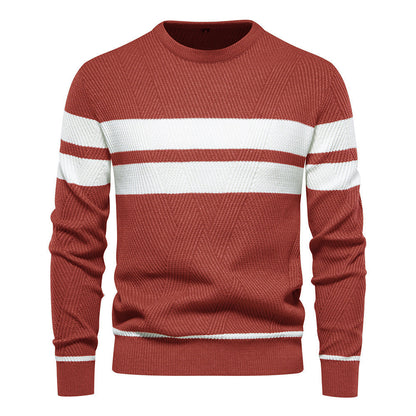 Herren Pullover - Rundhalsausschnitt - Gestreift - Strickpullover - Herrenbekleidung-Rot-S-Chaps Herrenmode