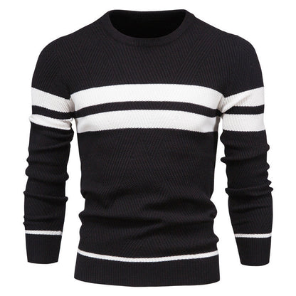 Herren Pullover - Rundhalsausschnitt - Gestreift - Strickpullover - Herrenbekleidung-Schwarz-S-Chaps Herrenmode