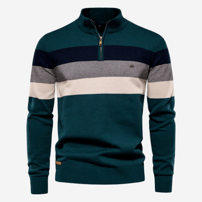 Herren-Pullover mit Viertelreißverschluss | Gestreift | Gestrickt | Pullover mit Viertelreißverschluss | Herren-Pullover mit halbem Reißverschluss-Grün-S-Chaps Herrenmode