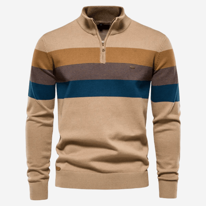 Herren-Pullover mit Viertelreißverschluss | Gestreift | Gestrickt | Pullover mit Viertelreißverschluss | Herren-Pullover mit halbem Reißverschluss-Khaki-S-Chaps Herrenmode