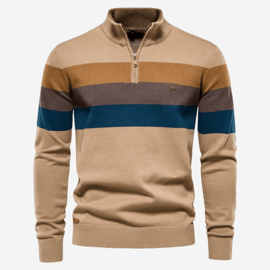 Herren-Pullover mit Viertelreißverschluss | Gestreift | Gestrickt | Pullover mit Viertelreißverschluss | Herren-Pullover mit halbem Reißverschluss-Khaki-S-Chaps Herrenmode