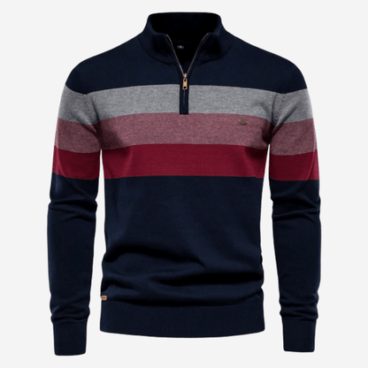 Herren-Pullover mit Viertelreißverschluss | Gestreift | Gestrickt | Pullover mit Viertelreißverschluss | Herren-Pullover mit halbem Reißverschluss-Marineblau-S-Chaps Herrenmode