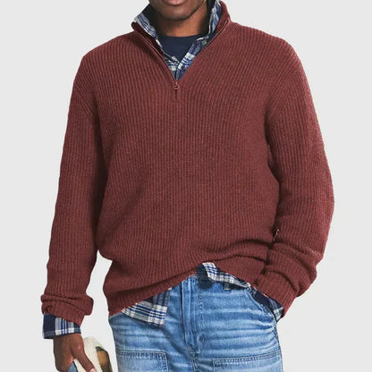 Herren-Pullover mit Viertelreißverschluss | Warm | Reguläre Passform | Strickpullover | Herren-Pullover mit halbem Reißverschluss-Rot-S-Chaps Herrenmode