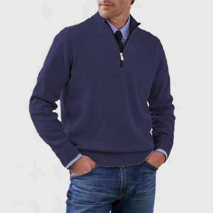 Herren-Pullover mit halbem Reißverschluss | Gestrickt | Langarm | Pullover mit Viertelreißverschluss | Herren-Pullover mit Viertelreißverschluss-Marineblau-M-Chaps Herrenmode