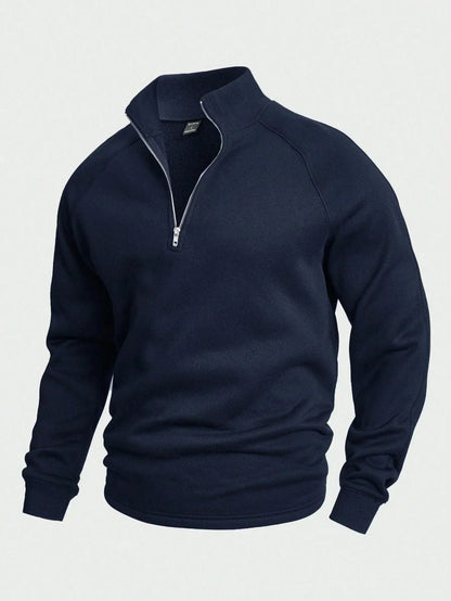Herren-Pullover mit halbem Reißverschluss | Warm | Winter | Sweatshirt | Herren-Pullover mit Viertelreißverschluss-Dunkelblau-S-Chaps Herrenmode
