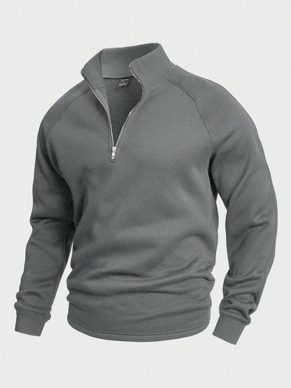 Herren-Pullover mit halbem Reißverschluss | Warm | Winter | Sweatshirt | Herren-Pullover mit Viertelreißverschluss-Grau-S-Chaps Herrenmode