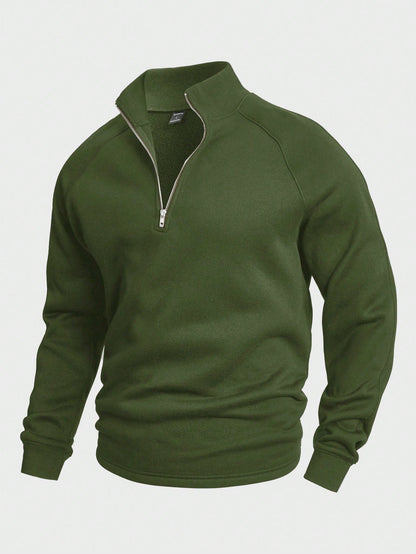Herren-Pullover mit halbem Reißverschluss | Warm | Winter | Sweatshirt | Herren-Pullover mit Viertelreißverschluss-Grün-S-Chaps Herrenmode