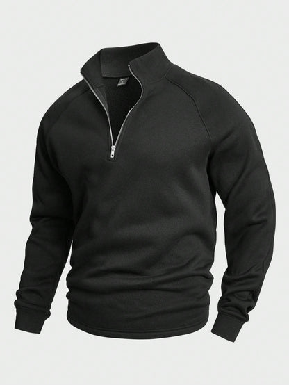 Herren-Pullover mit halbem Reißverschluss | Warm | Winter | Sweatshirt | Herren-Pullover mit Viertelreißverschluss-Schwarz-S-Chaps Herrenmode