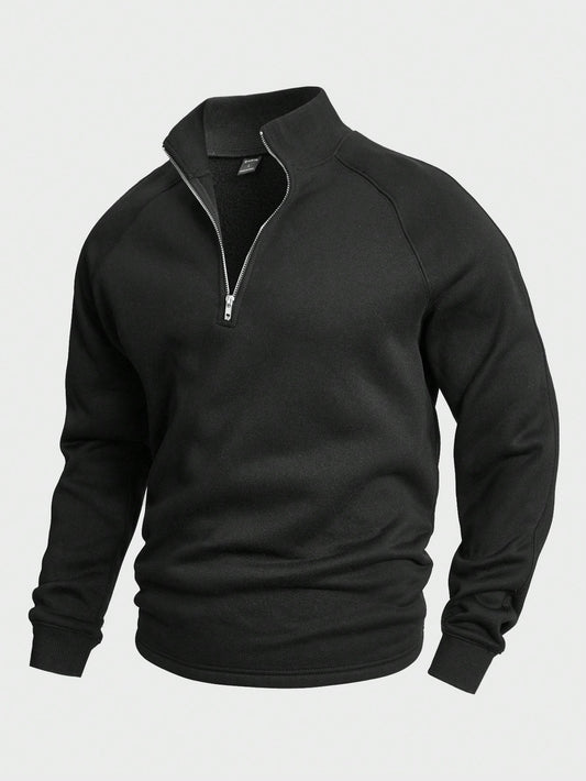 Herren-Pullover mit halbem Reißverschluss | Warm | Winter | Sweatshirt | Herren-Pullover mit Viertelreißverschluss-Schwarz-S-Chaps Herrenmode