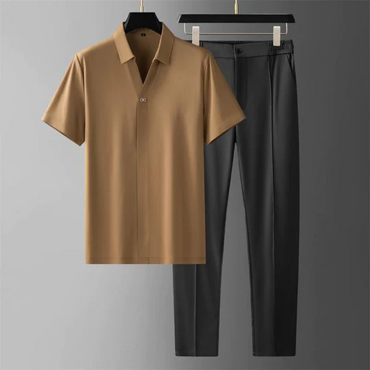 Herren-Set | T-Shirt | Lockere Hose | Zweiteiliges Set | Herrenbekleidung-Braun-XS-Chaps Herrenmode