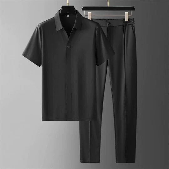 Herren-Set | T-Shirt | Lockere Hose | Zweiteiliges Set | Herrenbekleidung-Schwarz-XS-Chaps Herrenmode