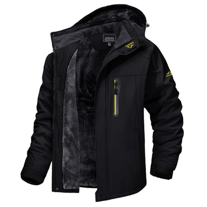 Herren-Softshelljacke – mit Fleece gefüttert – mit Kapuze – Windbreaker-Jacke – wetterfeste Jacken-Schwarz-S-Chaps Herrenmode