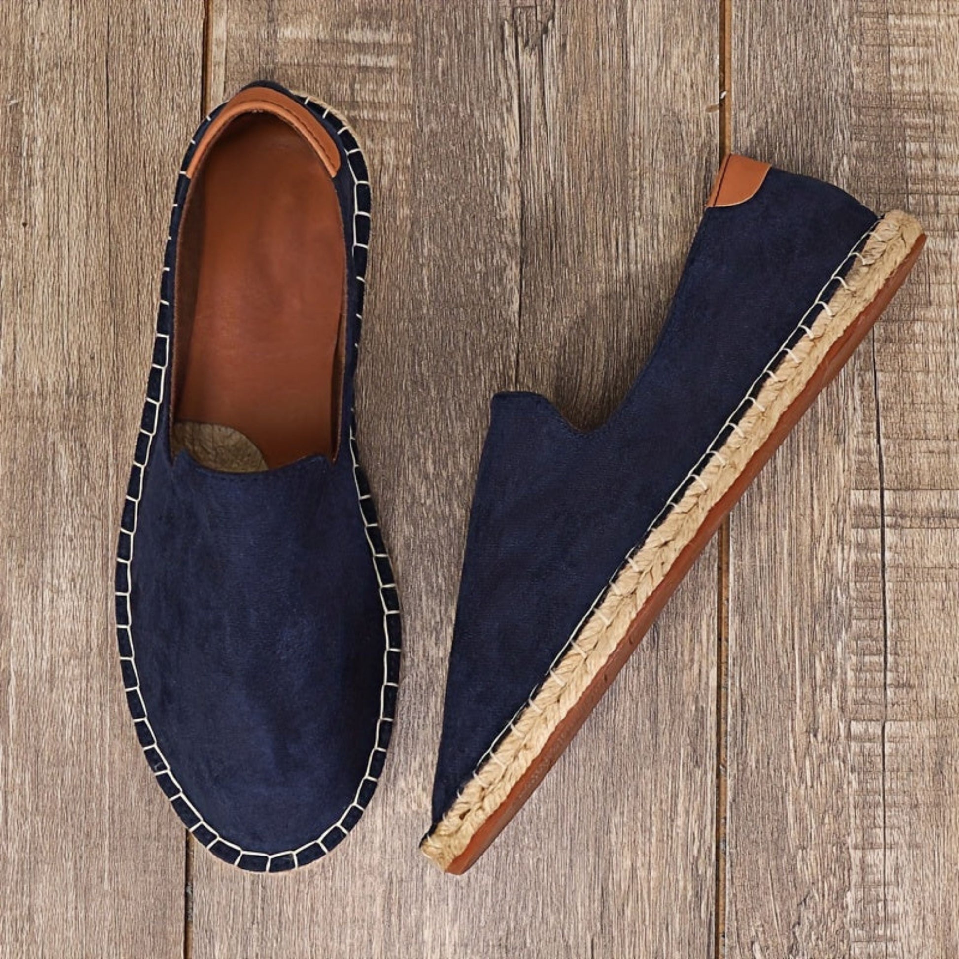 Herren Sommerschuhe - Flach - Slip-On - Leichte Schuhe - Herren Espadrilles-Blau-38-Chaps Herrenmode