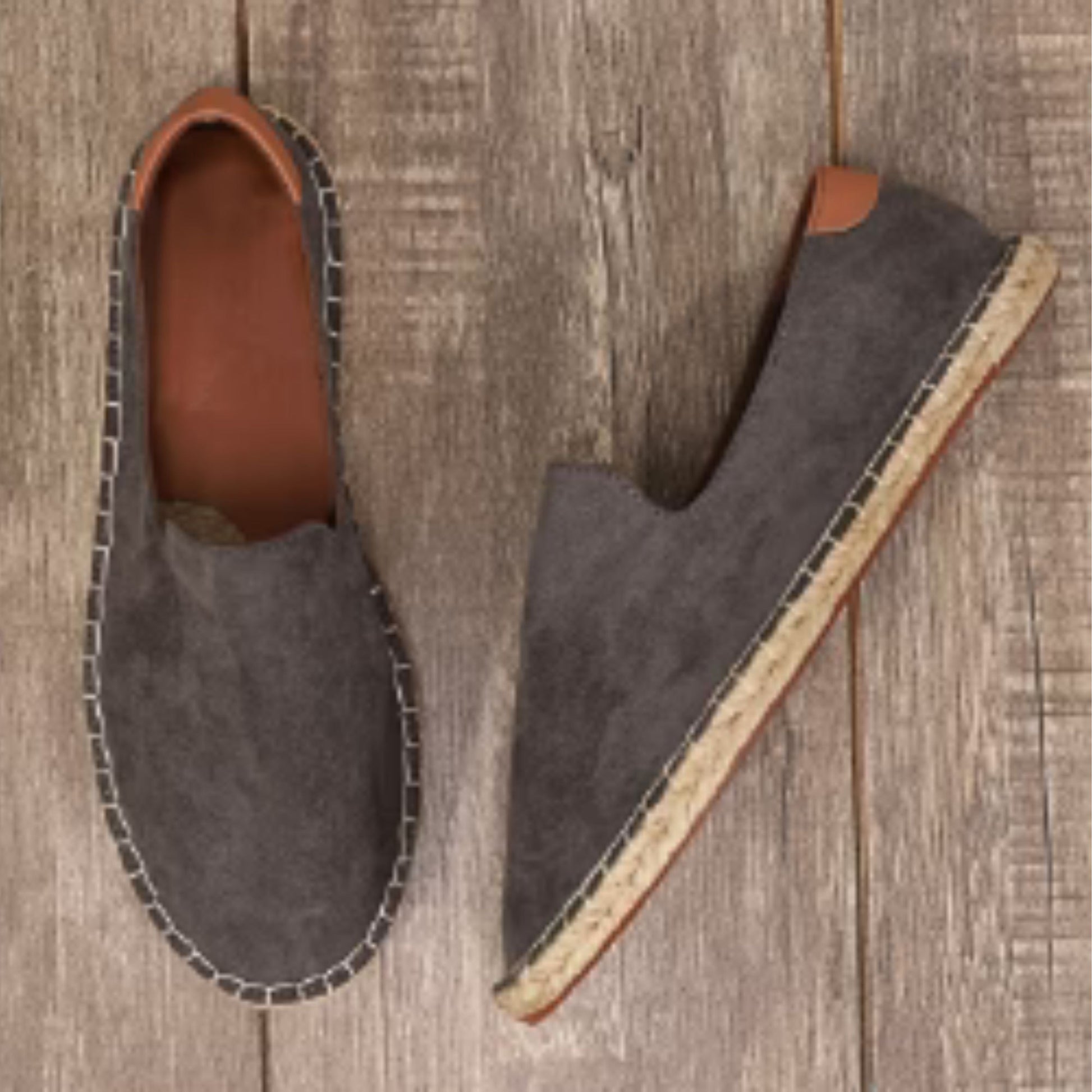 Herren Sommerschuhe - Flach - Slip-On - Leichte Schuhe - Herren Espadrilles-Grau-38-Chaps Herrenmode