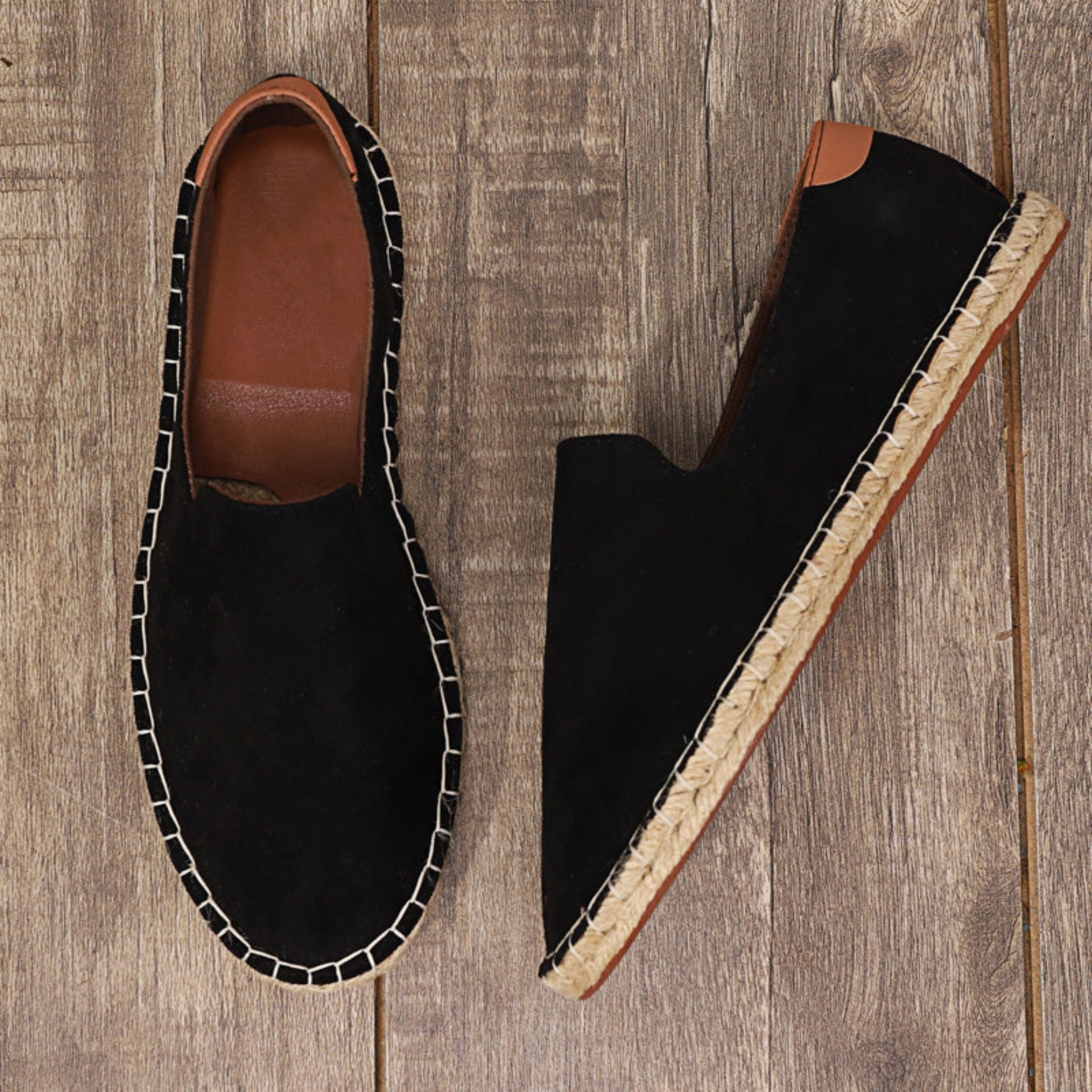 Herren Sommerschuhe - Flach - Slip-On - Leichte Schuhe - Herren Espadrilles-Schwarz-38-Chaps Herrenmode