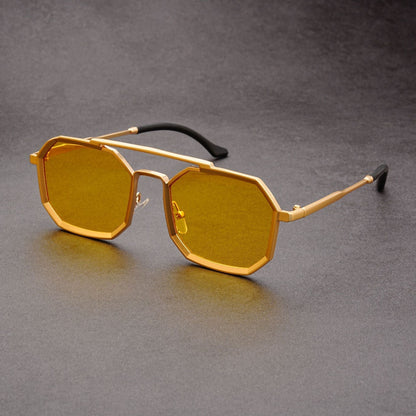 Herren-Sonnenbrillen | Eckig | Trendy | Polarisierte Sonnenbrillen | Sunnies für Jungs-Gold-Chaps Herrenmode