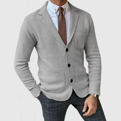 Herren-Strickjacke – Taschen – V-Ausschnitt – Knopfleiste – Strickjacke-Hellgrau-S-Chaps Herrenmode
