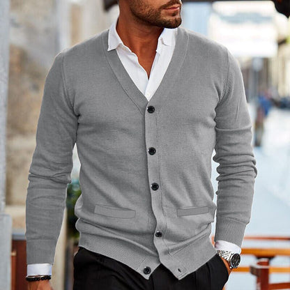Herren-Strickjacke – V-Ausschnitt – Langarm – Strickjacke – Strickjacke mit Knöpfen-Chaps Herrenmode