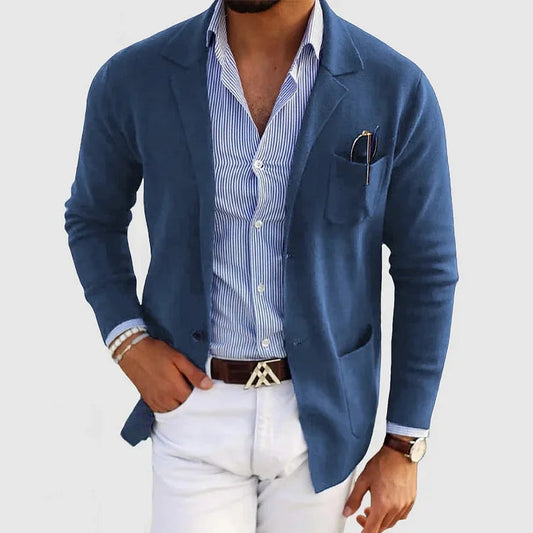 Herren-Strickjacke – mit Knöpfen – Taschen – Strickjacke – Strickjacke-Blau-S-Chaps Herrenmode