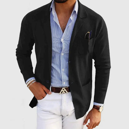 Herren-Strickjacke – mit Knöpfen – Taschen – Strickjacke – Strickjacke-Schwarz-S-Chaps Herrenmode