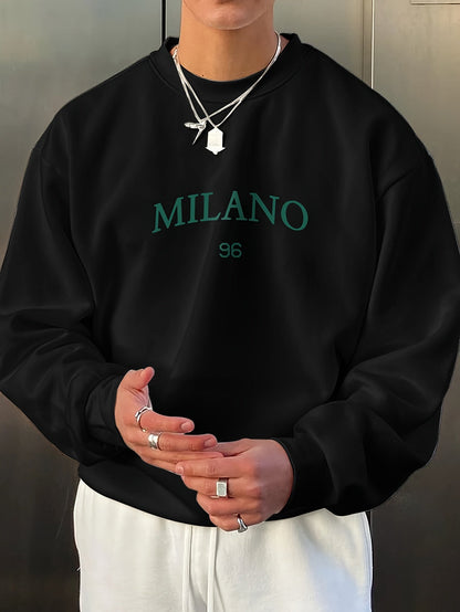 Herren-Sweatshirt – Rundhalsausschnitt – Print – Oversize-Sweatshirt – Oversize-Pullover-Schwarz-S-Chaps Herrenmode