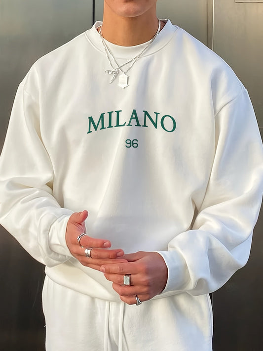 Herren-Sweatshirt – Rundhalsausschnitt – Print – Oversize-Sweatshirt – Oversize-Pullover-Weiß-S-Chaps Herrenmode