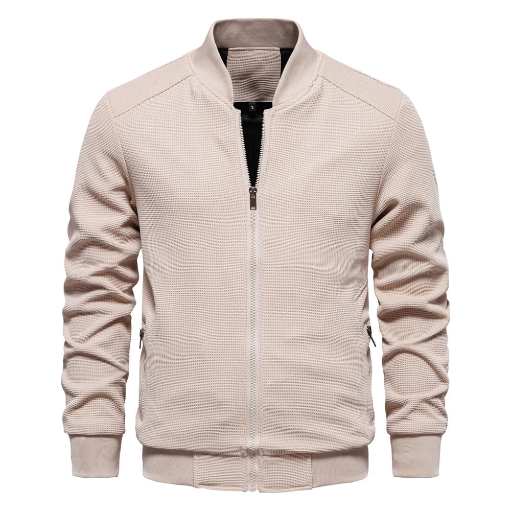 Herren Sweatshirt mit Reißverschluss - Lässige Bomber-Sweatshirt-Jacke mit Reißverschluss und Taschen-Aprikose-S-Chaps Herrenmode