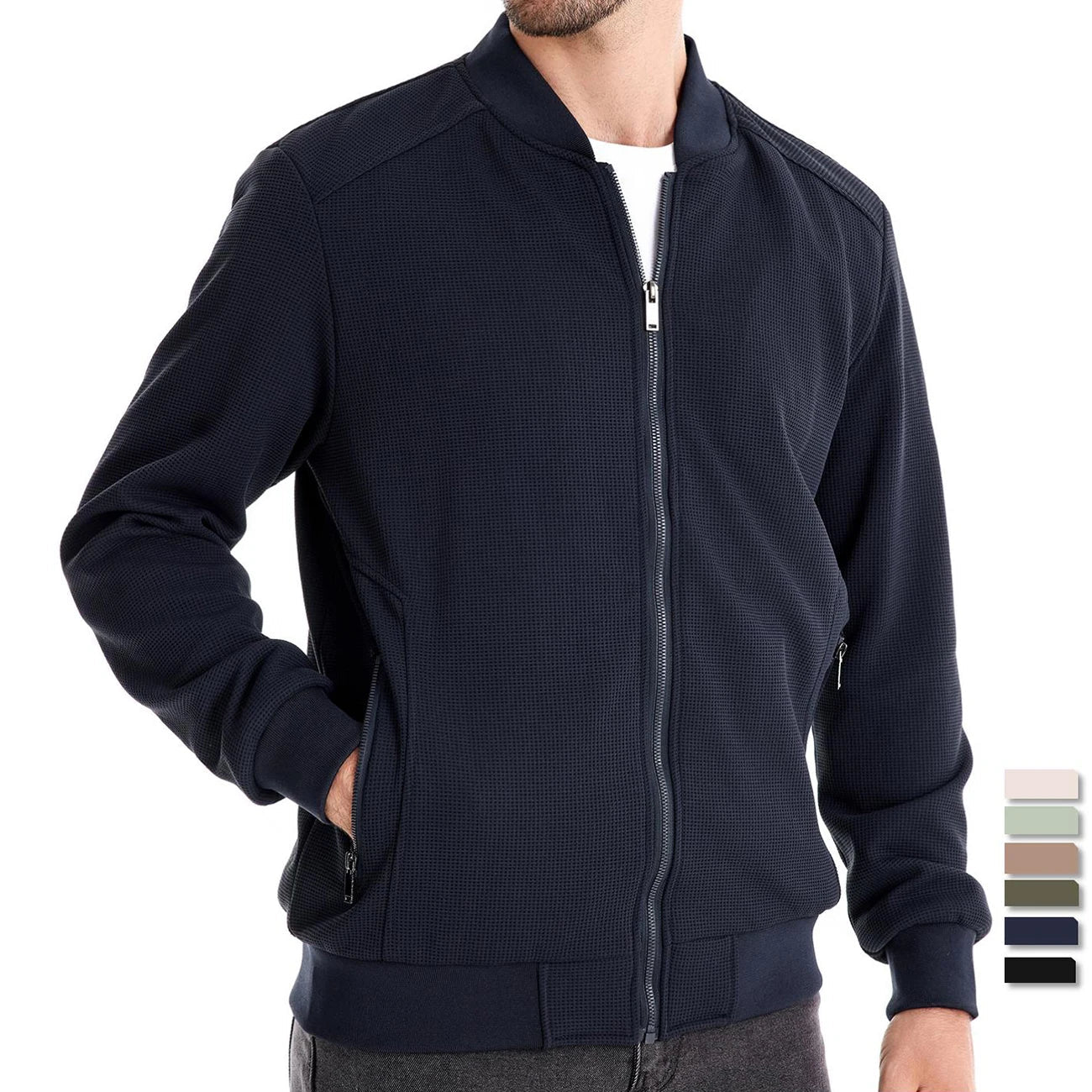 Herren Sweatshirt mit Reißverschluss - Lässige Bomber-Sweatshirt-Jacke mit Reißverschluss und Taschen-Chaps Herrenmode