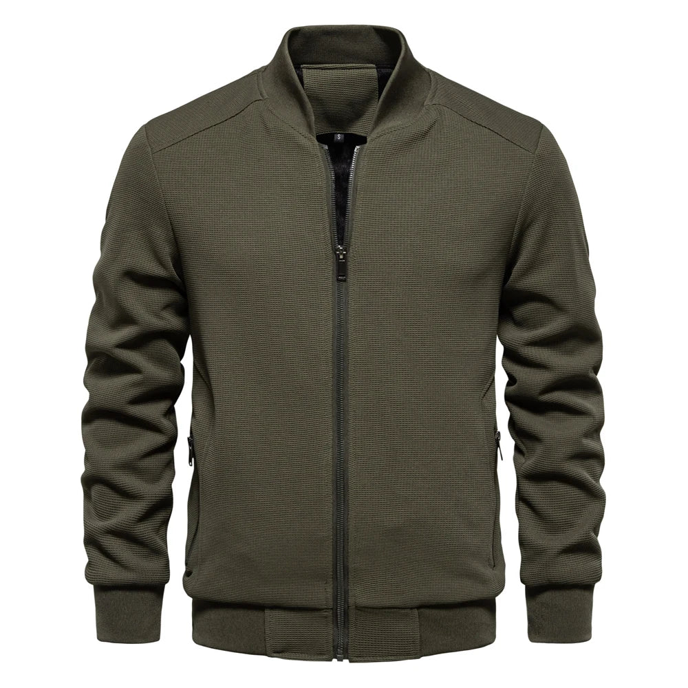 Herren Sweatshirt mit Reißverschluss - Lässige Bomber-Sweatshirt-Jacke mit Reißverschluss und Taschen-Grün-S-Chaps Herrenmode